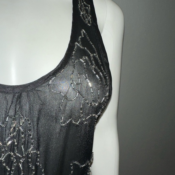 MONIQUE LESHMAN black beaded racer back coverup tunic mini dress XS - Picture 3 of 6